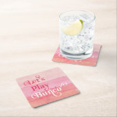 ピンクの水彩画はBuncoを遊ぼう スクエアペーパーコースター (インサイチュ)