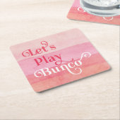 ピンクの水彩画はBuncoを遊ぼう スクエアペーパーコースター (アングル)