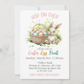 ピンクの水彩画イースターバニー卵の宝探しパーティー 招待状 (正面)