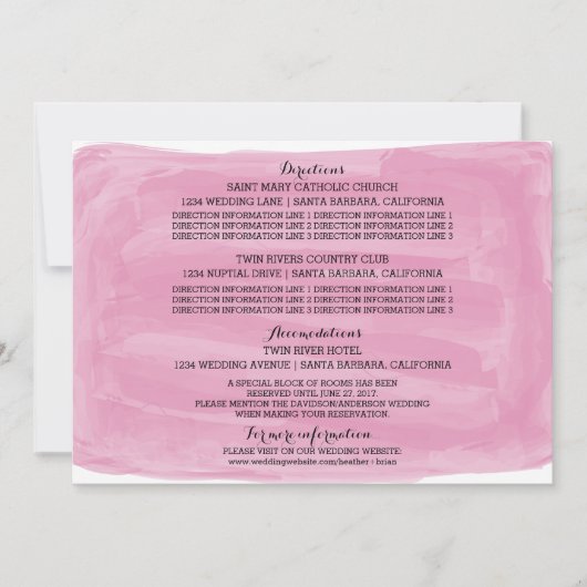 ピンクの水彩画ウェディングインフォメーションカード 招待状 (正面)
