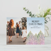 ピンクの水彩画クリスマスツリーアート写真 シーズンカード (スタンド正面)
