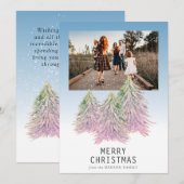 ピンクの水彩画クリスマスツリーアート写真 シーズンカード (正面/裏面)