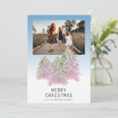 ピンクの水彩画クリスマスツリーアート写真 シーズンカード (スタンド正面)