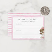 ピンクの水彩画ケーキ誕生日パーティーレシピカード ノートカード (正面/裏面インサイチュ)