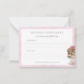 ピンクの水彩画ケーキ誕生日パーティーレシピカード ノートカード (正面)