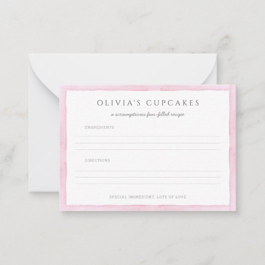 ピンクの水彩画ケーキ誕生日パーティーレシピカード ノートカード (正面)