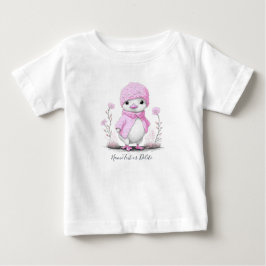 ピンクの水彩画ダックベビーTシャツ ベビーTシャツ