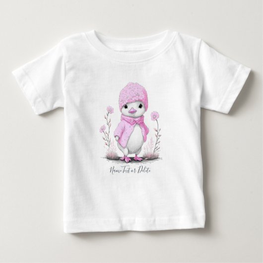 ピンクの水彩画ダックベビーTシャツ ベビーTシャツ (正面)