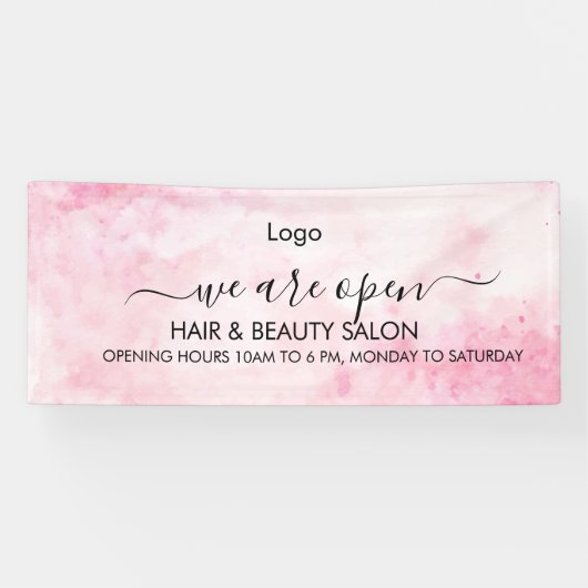 ピンクの水彩画ビューティーサロン 横断幕 (横)