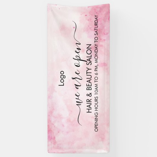 ピンクの水彩画ビューティーサロン 横断幕 (縦)