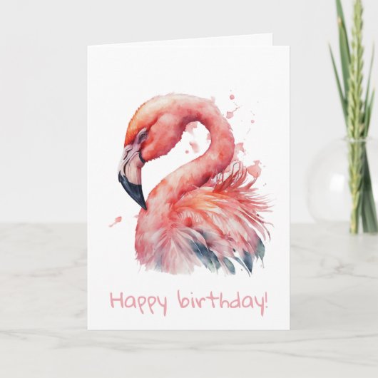 ピンクの水彩画フライング誕生日 カード (正面)