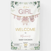 ピンクの水彩画ベビーシャワーのお出迎え It's A Girl 横断幕 (縦)