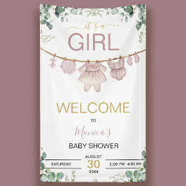 ピンクの水彩画ベビーシャワーのお出迎え It's A Girl 横断幕
