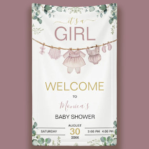 ピンクの水彩画ベビーシャワーのお出迎え It's A Girl 横断幕