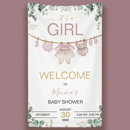 ピンクの水彩画ベビーシャワーのお出迎え It's A Girl 横断幕