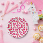 ピンクの水彩画ラブハートパターン ペーパープレート (パーティー)