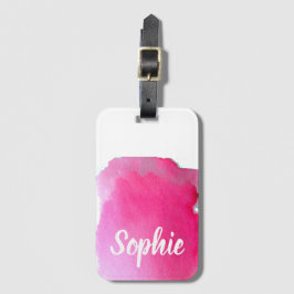 ピンクの水彩画名前入りな旅行凝りすぎ ラゲッジタグ