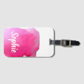 ピンクの水彩画名前入りな旅行凝りすぎ ラゲッジタグ (正面横)
