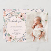 ピンクの水彩画花の幾何学的な|の写真の洗礼 サンキューカード (正面/裏面)