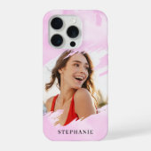 ピンクの水彩画風に名前入りフォトiPhoneケース iPhoneケース (裏面)
