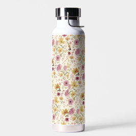 ピンクの水彩画風の野の花 ウォーターボトル