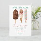 ピンクの水彩画 お誕生日情報 招待状 (スタンド正面)