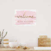 ピンクの水彩画 ウェルカムサイン 結婚前のお祝い ポスター (キッチン)