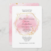 ピンクの水彩画 ゴールドフレーム付き 招待状 (正面/裏面)