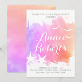 ピンクの水彩画、タコの結婚式のブライズシャワー 招待状