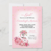 ピンクの水彩画 フラミンゴ バレリーナ ベビーシャワー 招待状 (正面)
