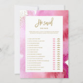 ピンクの水彩画 ブライド ヒーセッド シーセッド ゲーム カード (正面)