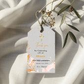 ピンクの水彩画   初の聖体拝領ありがとう ギフトタグ