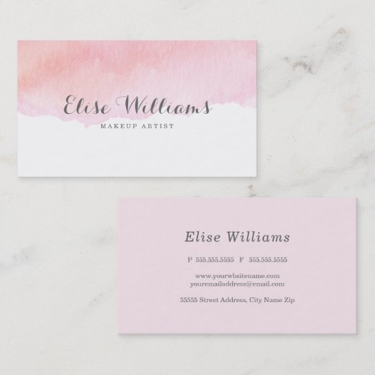 ピンクの水彩画 名刺 (正面/裏面)