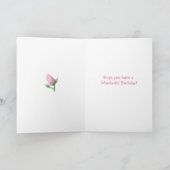 ピンクの水彩画 誕生日 今と昔の写真 カード (内部)