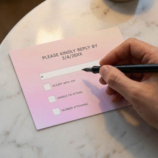 ピンクの水彩画 RSVP 返信 封入カード エンクロージャーカード