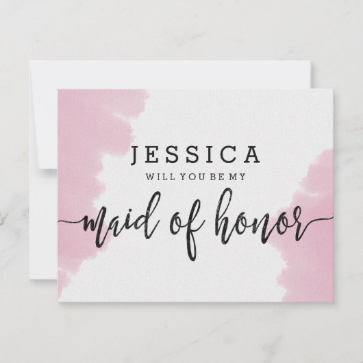 ピンクの水彩私のメイド・オブ・オーナー（花嫁付き添い人） 招待状 (正面)