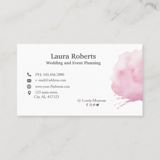 ピンクの水彩筆画の名刺 名刺 (裏面)