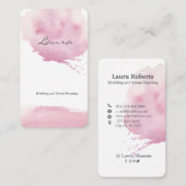ピンクの水彩筆画の名刺 名刺 (正面/裏面)
