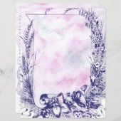 ピンクの水彩紫色のフローラスクロールフレーム紙 (正面/裏面)