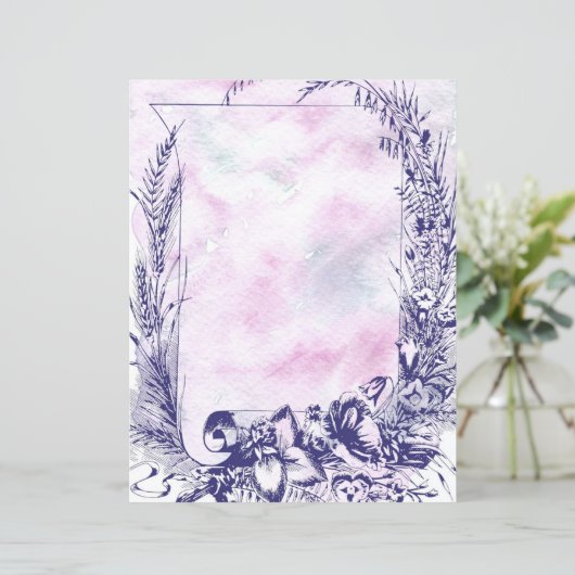 ピンクの水彩紫色のフローラスクロールフレーム紙 (スタンド正面)