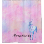 ピンクの水彩紫色のユニコーン シャワーカーテン (正面)