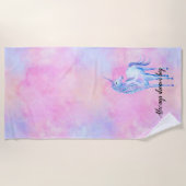 ピンクの水彩紫色のユニコーン ビーチタオル (正面)