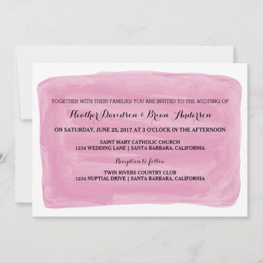 ピンクの水彩結婚式の招待 招待状 (正面)