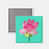ピンクの水彩絵の具の蓮の花の美術 マグネット (正面/裏面)