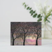 ピンクの水彩背景に3本の木 ポストカード (スタンド正面)