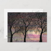 ピンクの水彩背景に3本の木 ポストカード (正面/裏面)