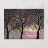 ピンクの水彩背景に3本の木 ポストカード (正面)