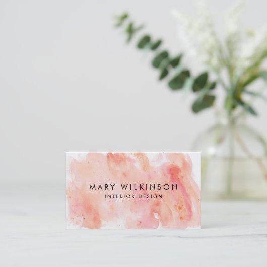 ピンクの水彩背景名刺 名刺 (スタンド正面)