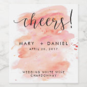 ピンクの水彩背景結婚のワインラベル ワインラベル (シングルラベル)