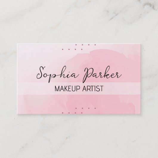 ピンクの水彩背景 名刺 (正面)